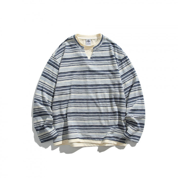 Unisex Striped Oversized Sweater with V-Inset and Layered Look Amarae