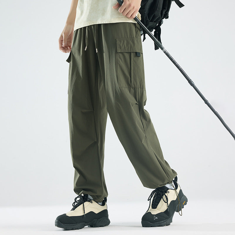 Men's Wide Tech Cargo Pants with Utility Pockets and Adjustable Waist Amarae