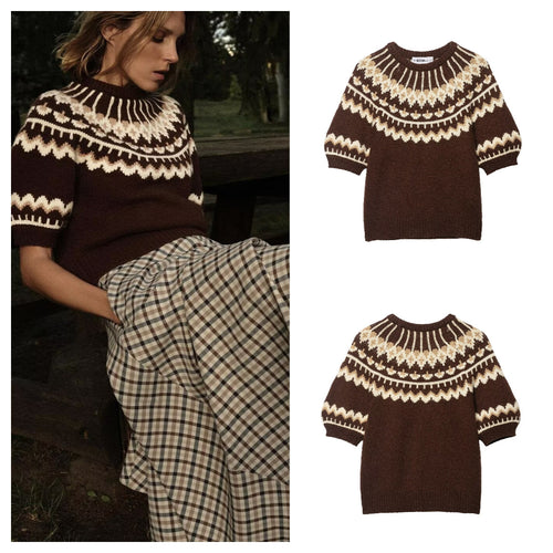 Pull en tricot pour femmes avec motif norvégien et épaules tombantes Chic & Stil