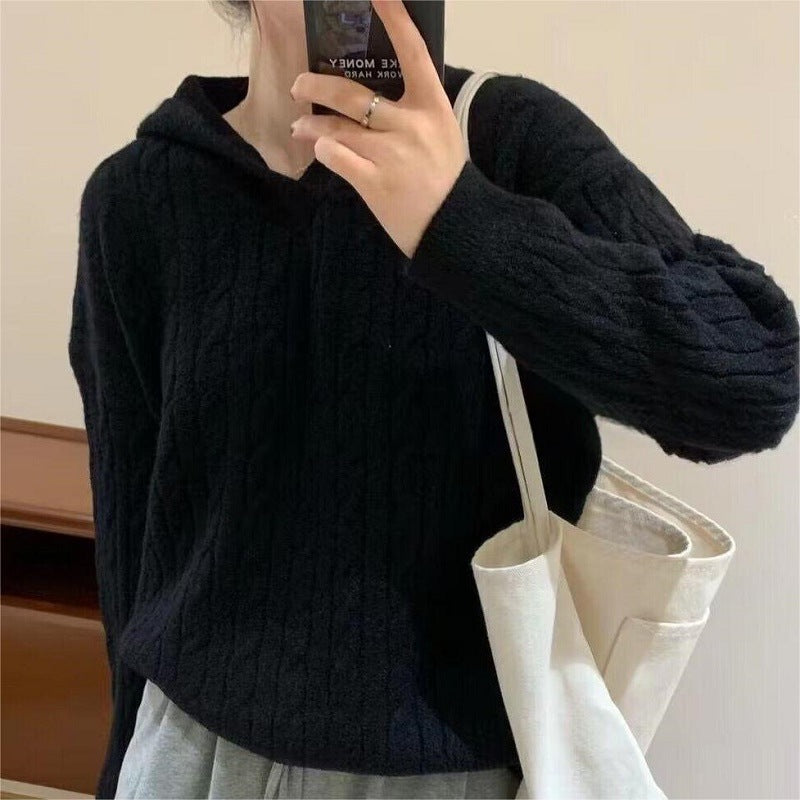 Cozy knitted hoodie with cable knit pattern for women Lune London