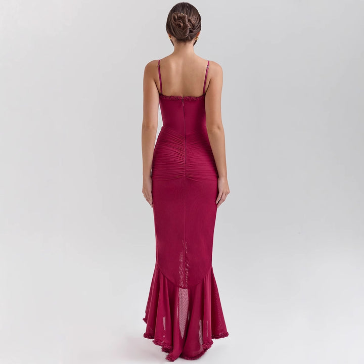 Women Bodycon Evening Dress with Ruffles and Side Slit Lune London