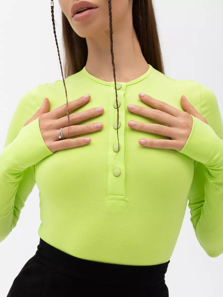 Women Long Sleeve Top with Button Placket and Fitted Cut Lune London