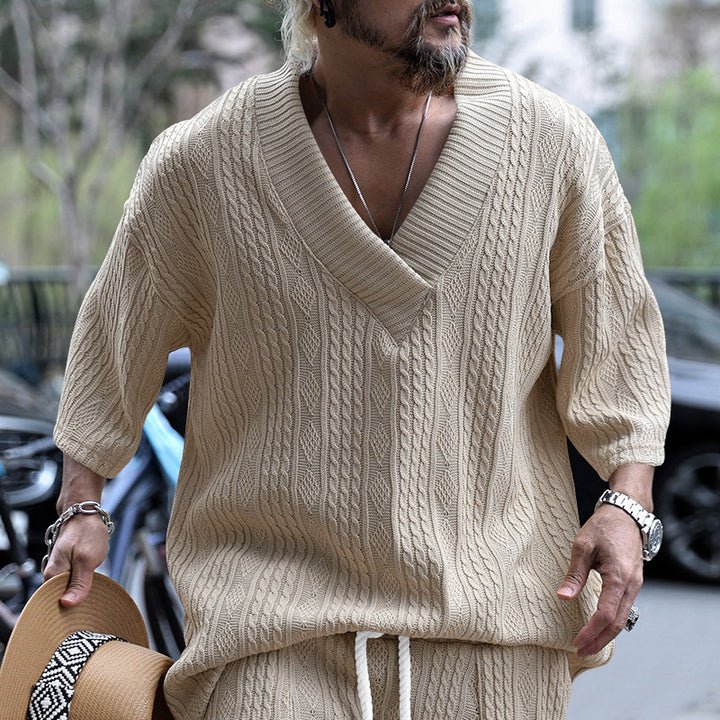 Thick knit sweater for men with deep V-neck Lune London