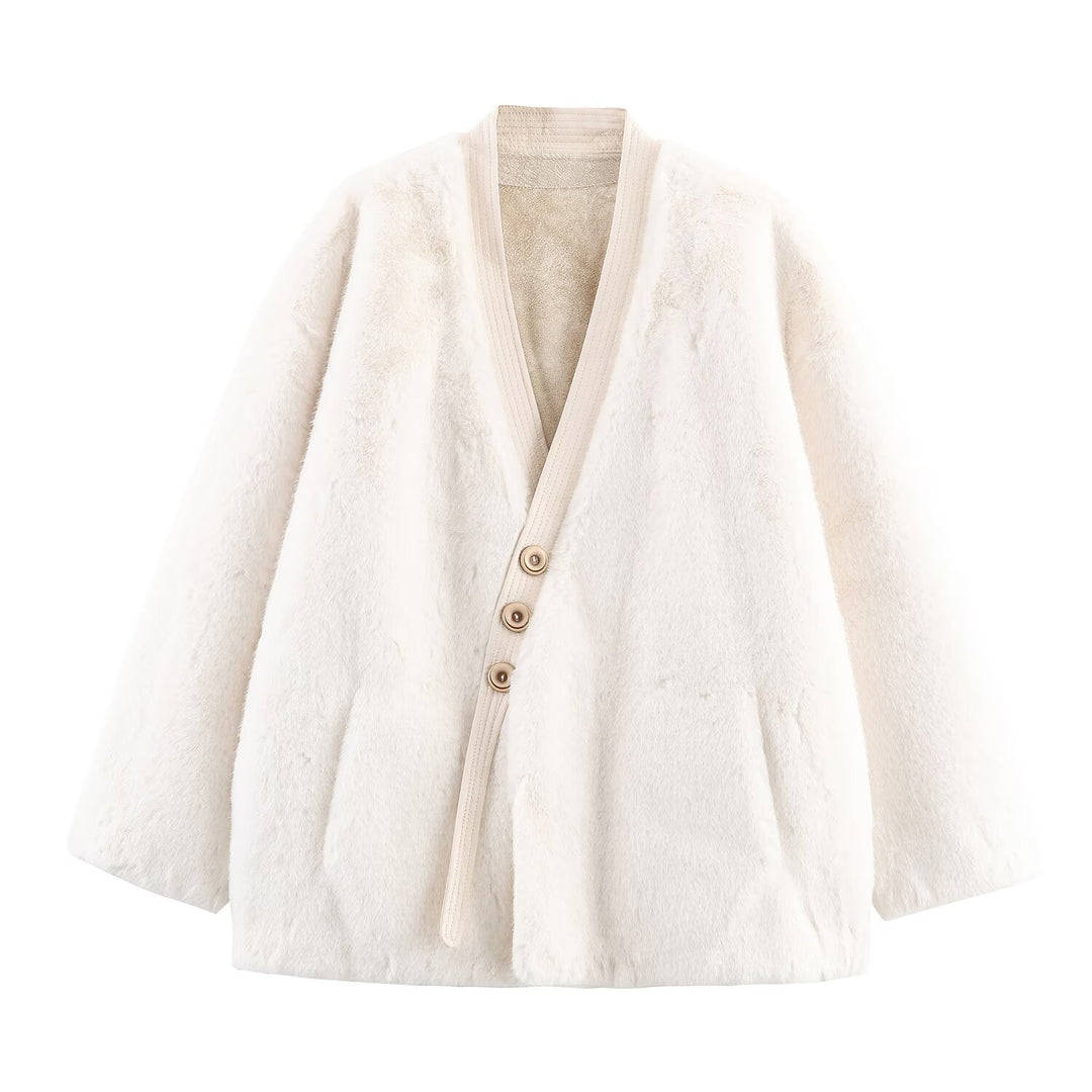 Soft flannel jacket for women with button closure and side pockets Lune London