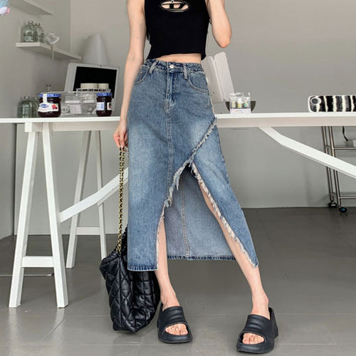Jupe midi en denim pour femme avec ourlet asymétrique Chic & Stil