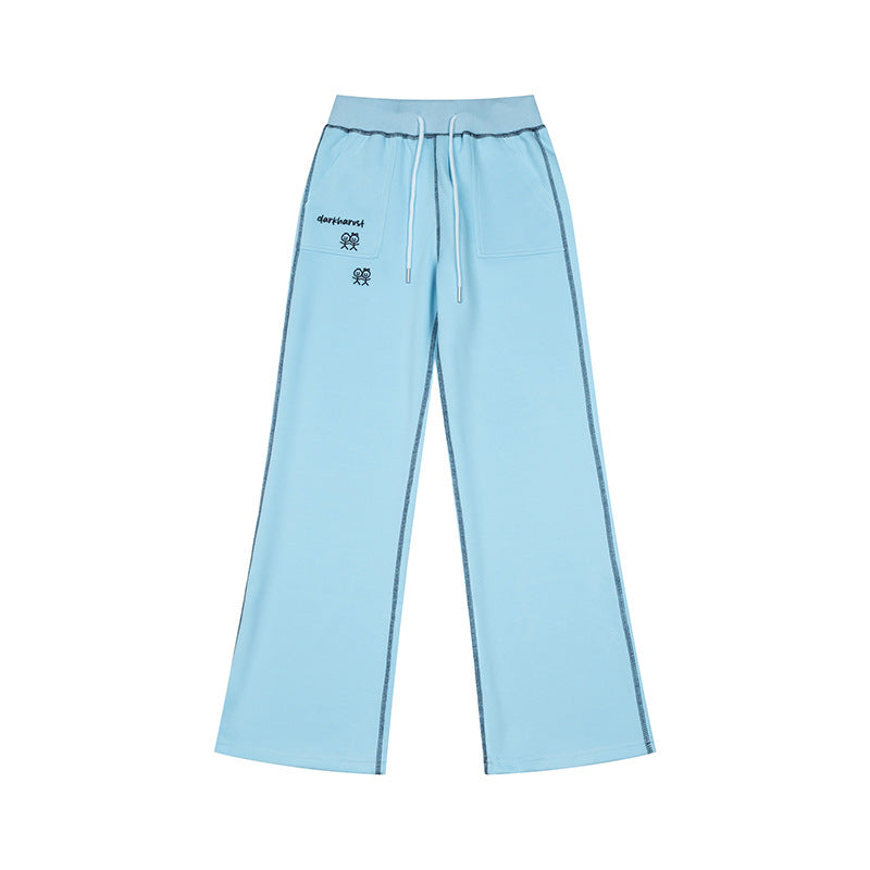 Women's Wide Lounge Pants with High Waist, Drawstring and Contrast Stitching Amarae