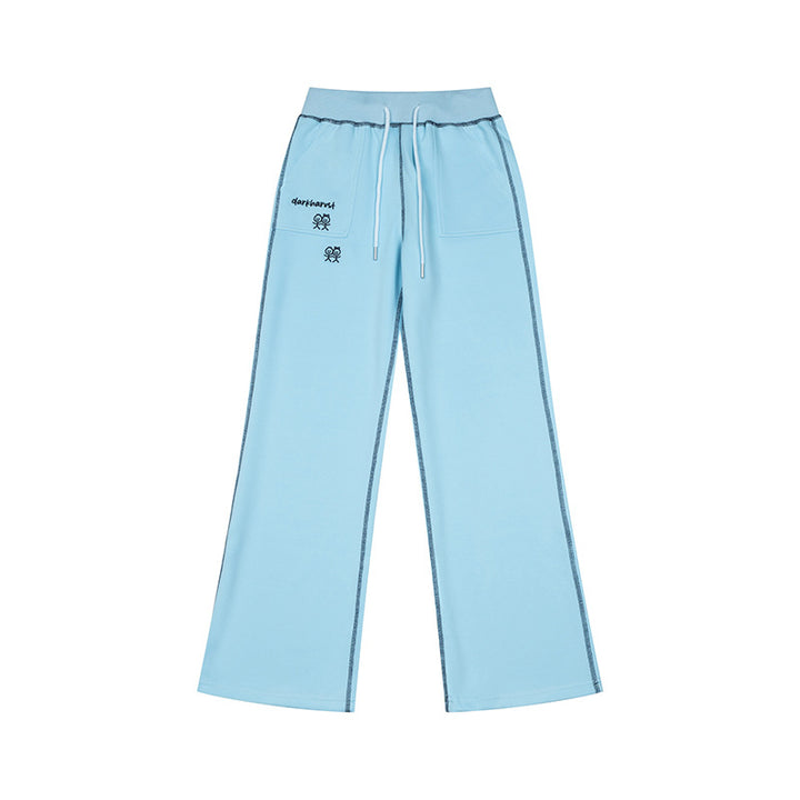 Women's Wide Lounge Pants with High Waist, Drawstring and Contrast Stitching Amarae