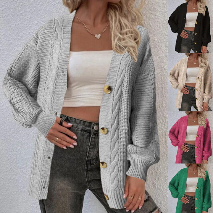 Ladies oversized knit cardigan with button details and cable pattern Lune London