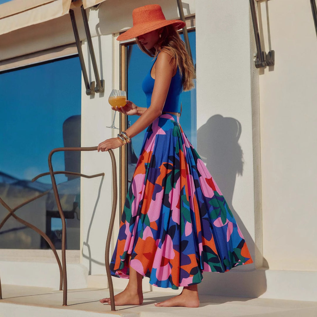 Summer maxi skirt for women with a mix of vibrant patterns and a flowy fit Chic & Stil