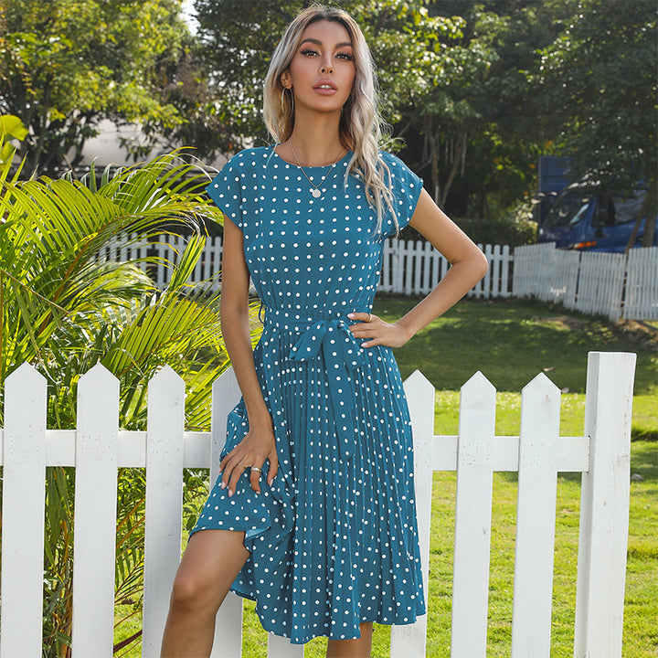 Lune London Women's A-line Polka Dot Dress with Waist Cord