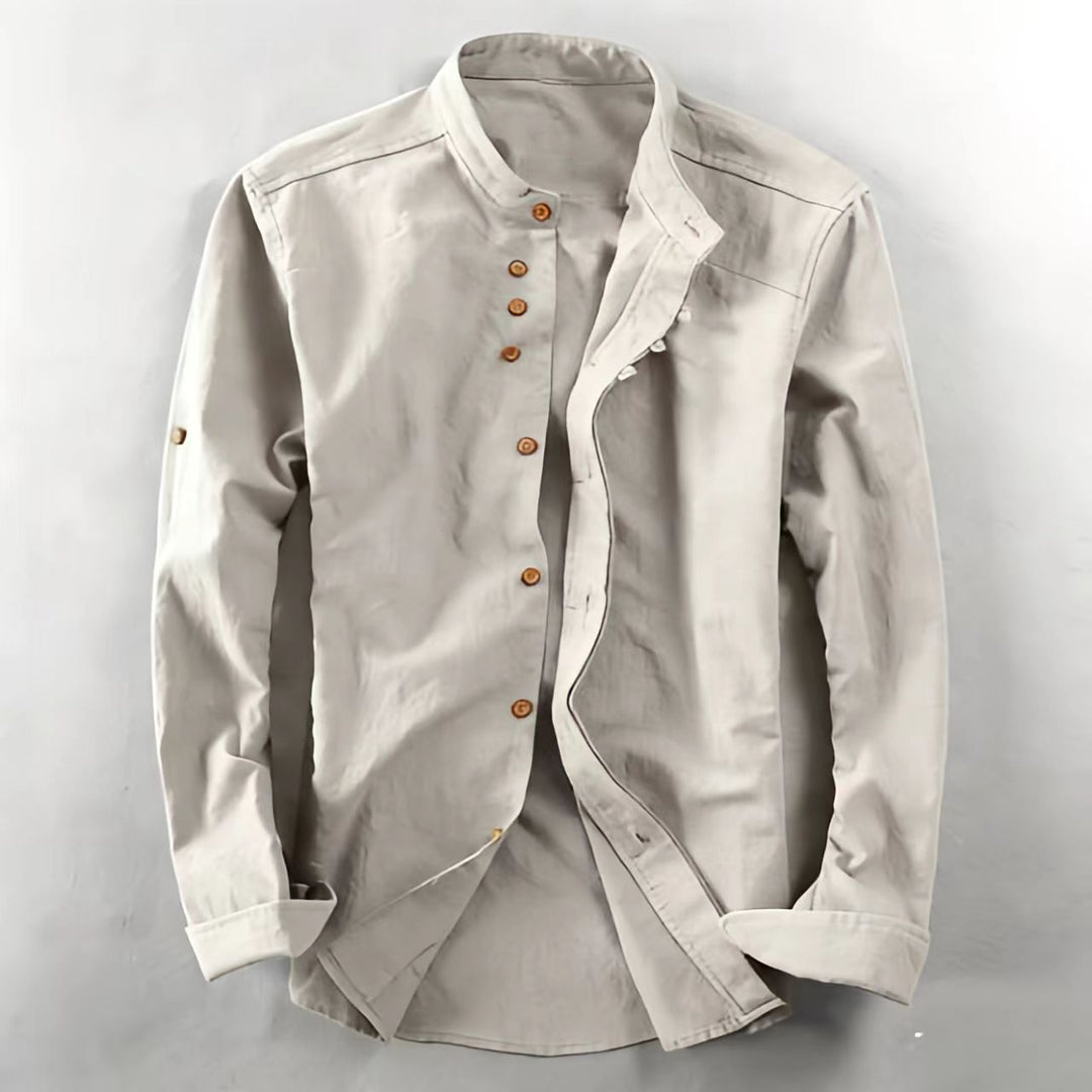 Men's Stand Collar Shirt with Hidden Button Placket and Modern Details Amarae