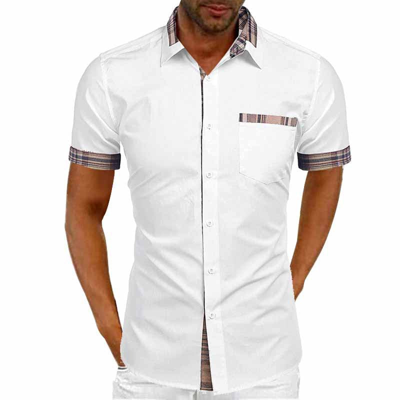 Men's Casual Short Sleeve Button-Up Shirt with Checked Accent Lune London