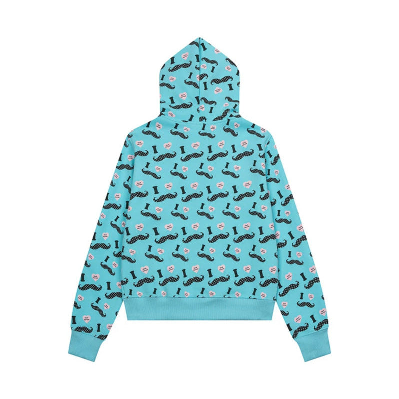 Women's Short Hooded Sweat Jacket with Graphic Print, Ribbed Cuffs, and Kangaroo Pockets Amarae