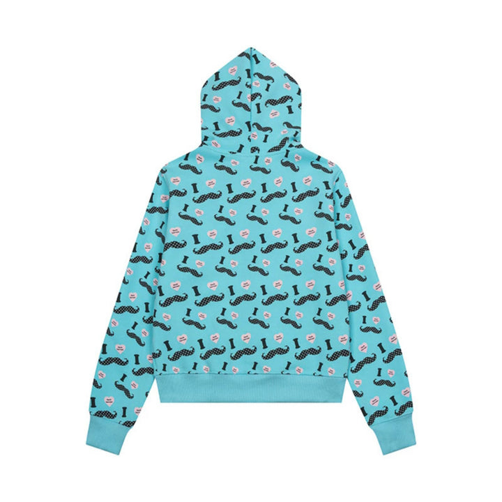 Women's Short Hooded Sweat Jacket with Graphic Print, Ribbed Cuffs, and Kangaroo Pockets Amarae