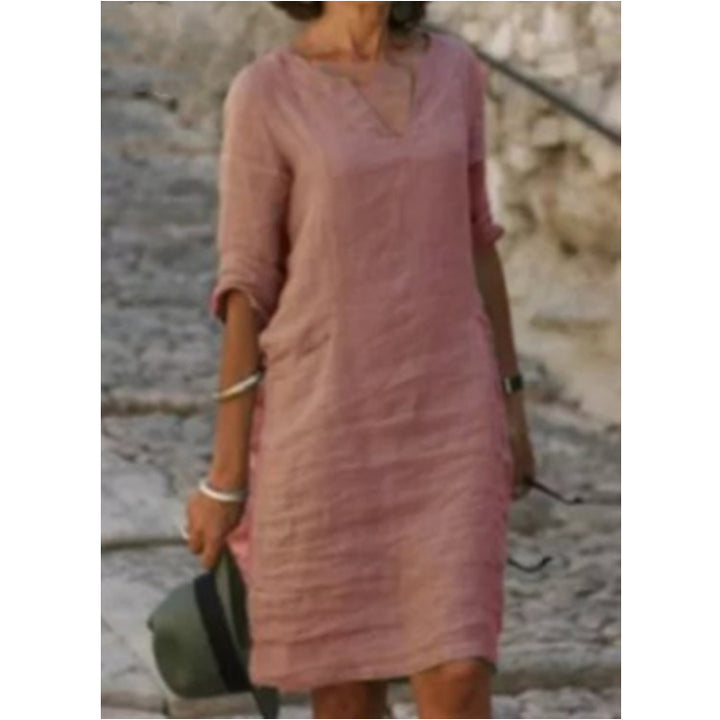 Linen dress for women with a relaxed fit and elegant V-neck Lune London
