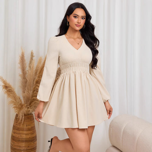 Robe midi décontractée pour femme avec taille lisse et élégantes manches bouffantes Chic & Stil