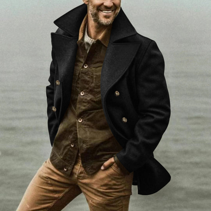 Elegant classic wool coat for men with double-breasted buttons and high collar Lune London