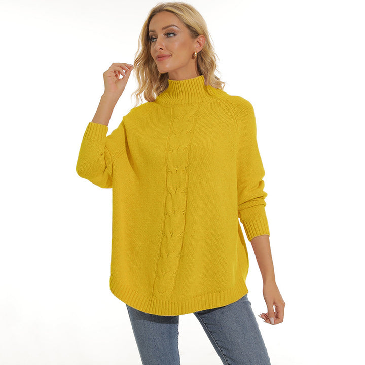 Chunky knit sweater for women with high collar and modern 3D pattern Lune London