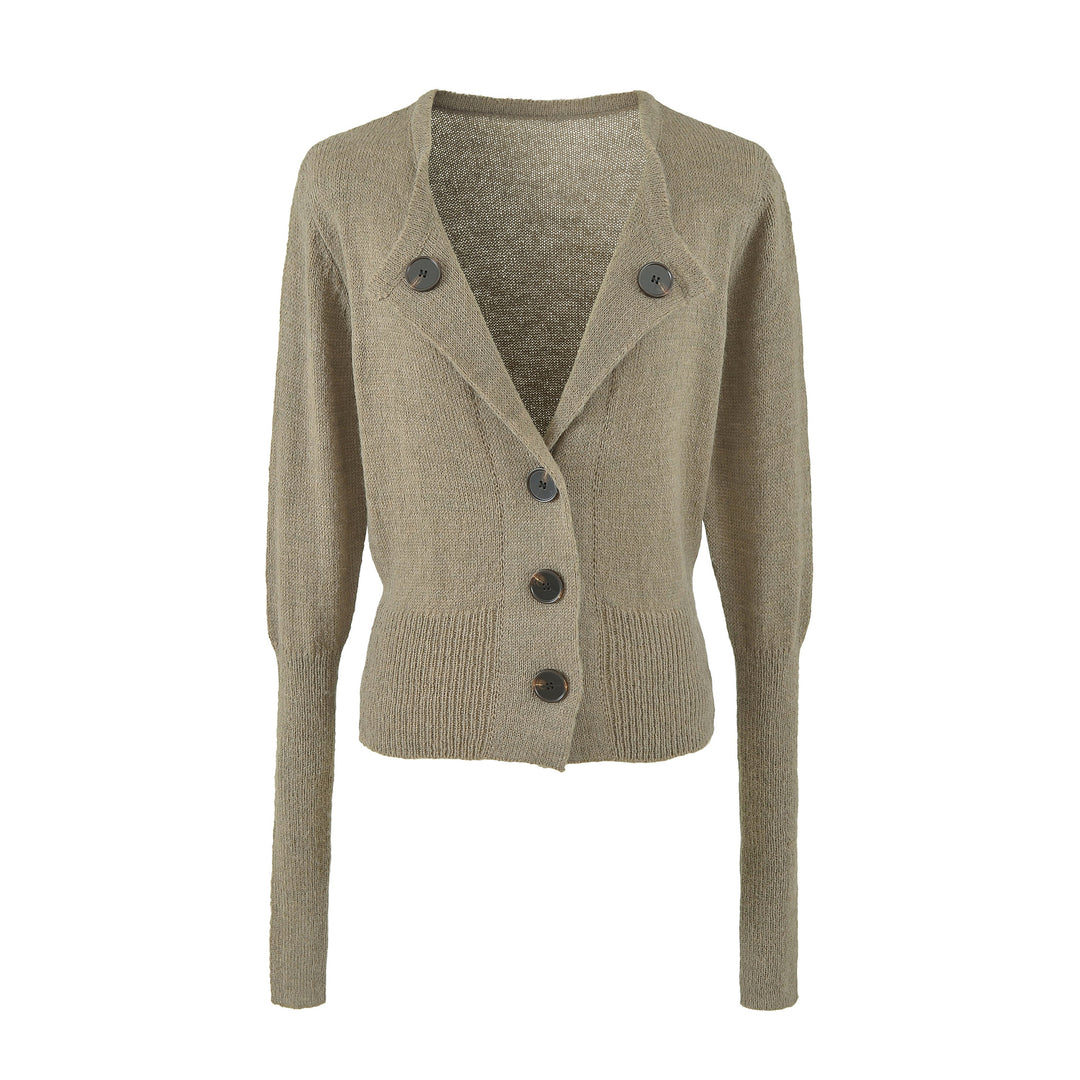 Women's Cropped Tailored Cardigan with Shawl Collar and Large Decorative Buttons Amarae