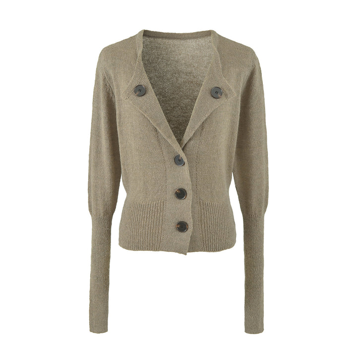 Women's Cropped Tailored Cardigan with Shawl Collar and Large Decorative Buttons Amarae