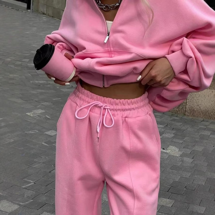 Lune London oversized cropped sweatshirt set for women and wide jogger pants
