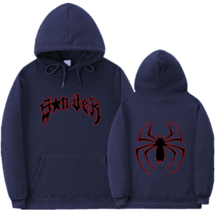 Women's hoodie with striking spider motif and coarse lettering Lune London