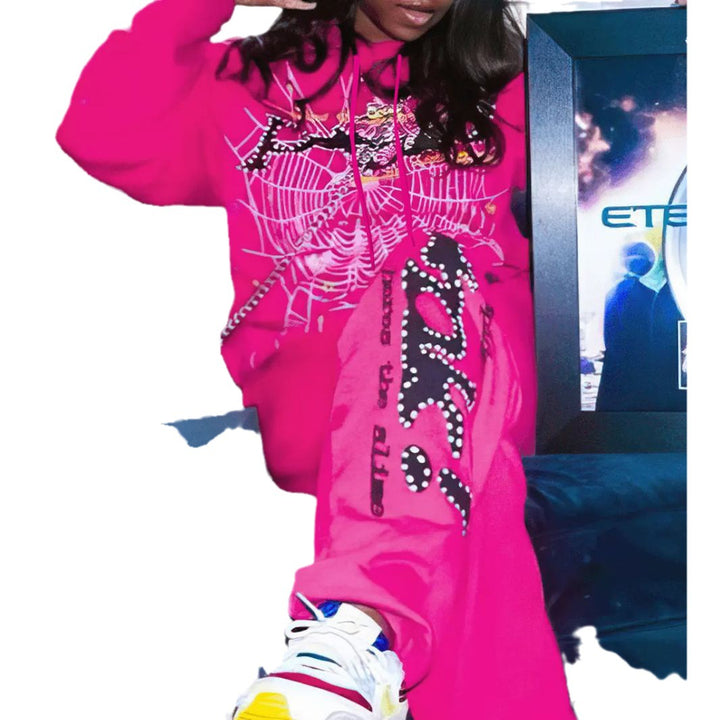 Women’s hoodie set with a creative spider web design and colorful graphic print Lune London