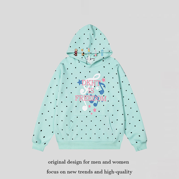 Women's hoodie with polka dot, musical note print and kangaroo pocket Amarae