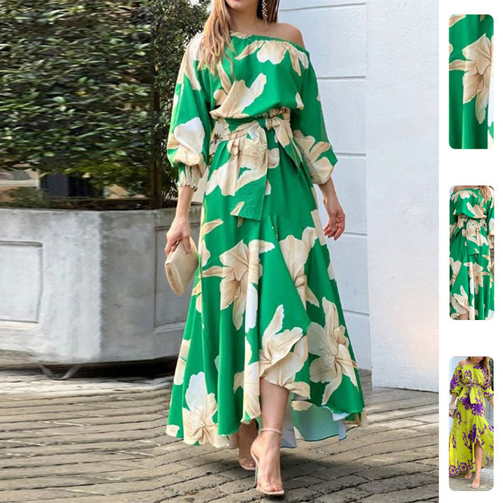 Robe maxi élégante pour femme avec design dénudé des épaules et détails volants Chic & Stil