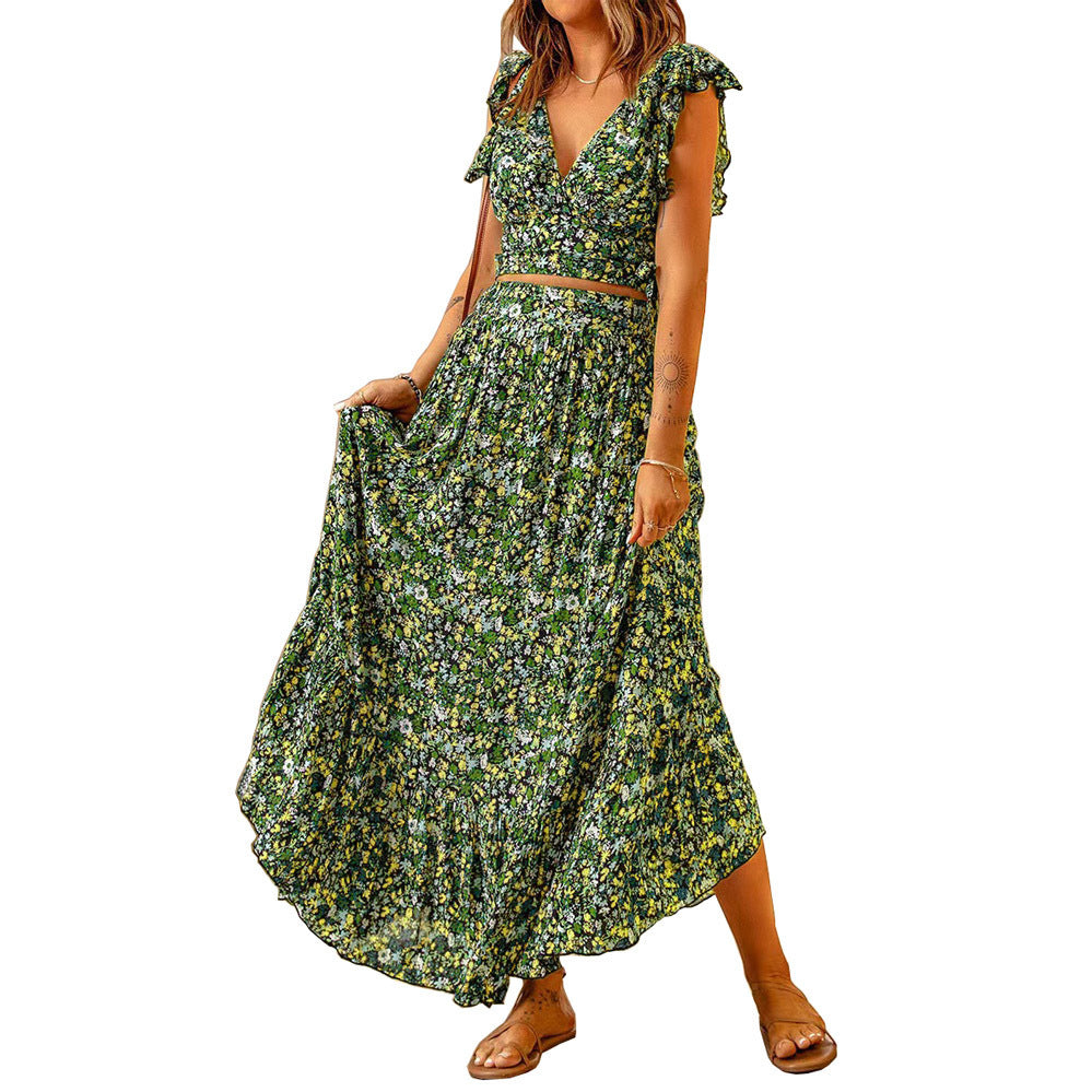 Maxi dress for women with a floral design and delicate ruffle details Lune London