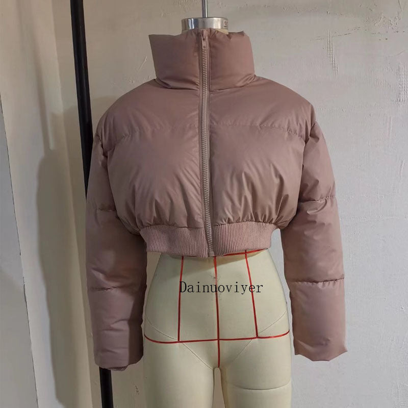 Ladies cropped down jacket with high collar and elastic waist Lune London