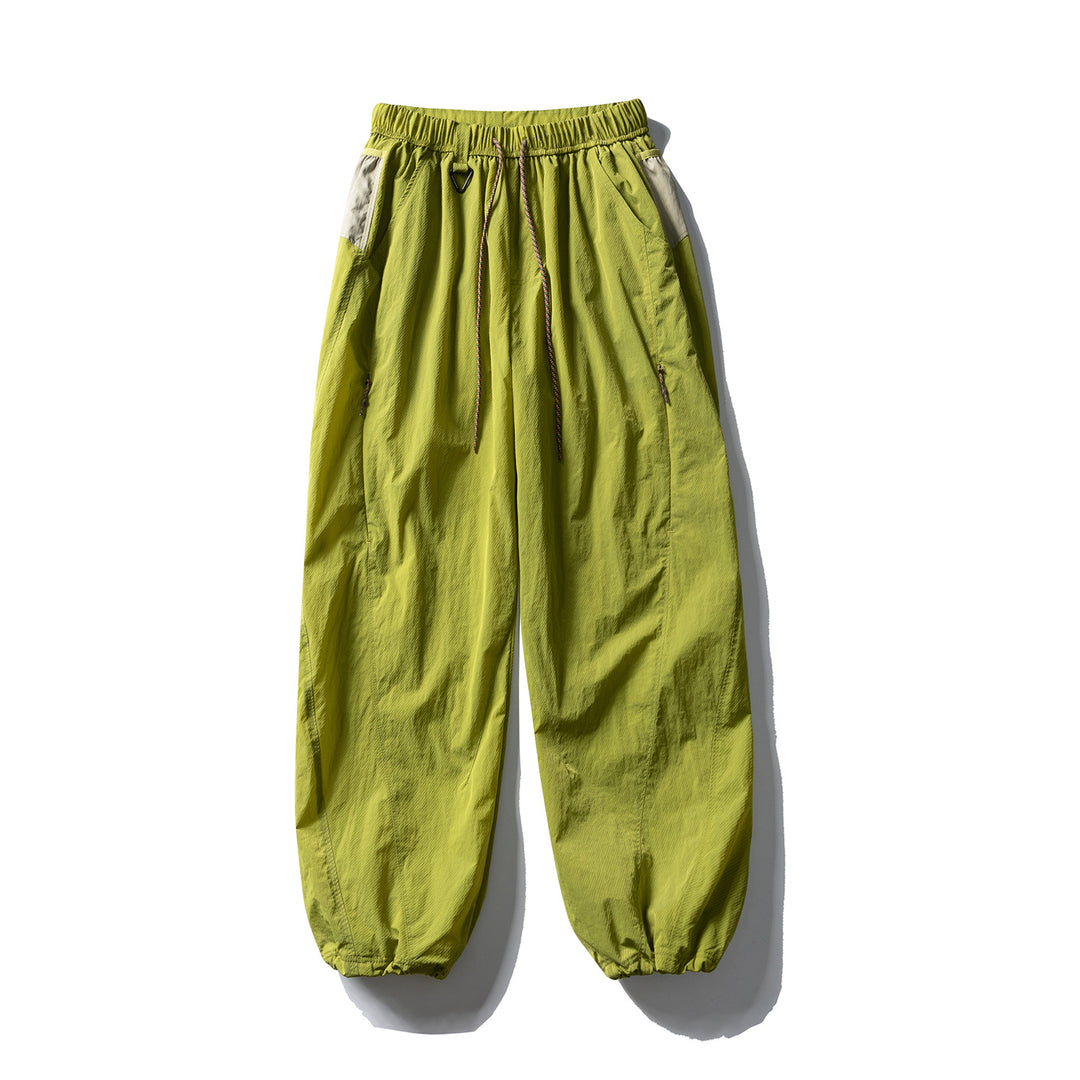 Men's Balloon Silhouette Ripstop Casual Pants with Elastic Drawstring Waistband, Zip Pockets and D-Ring Amarae