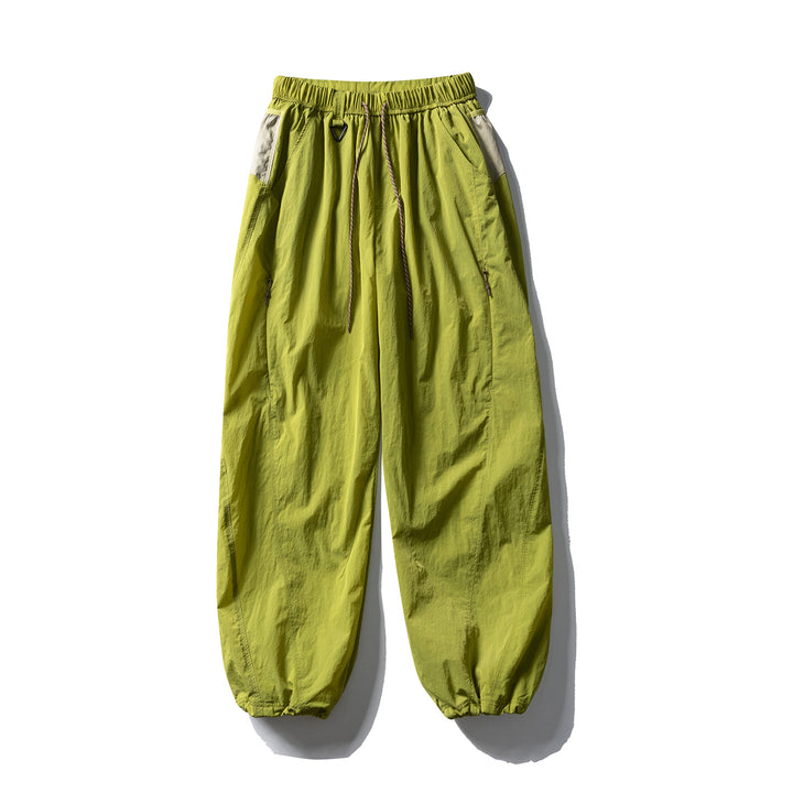 Men's Balloon Silhouette Ripstop Casual Pants with Elastic Drawstring Waistband, Zip Pockets and D-Ring Amarae