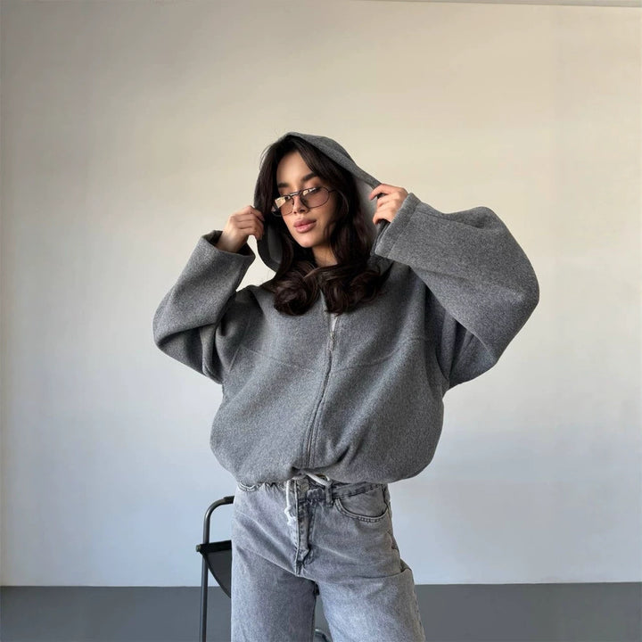 Women's Oversize Hoodie Jacket with Zipper and Drawstring Hem Amarae