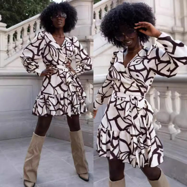 Flattering wrap mini dress for ladies with leopard print Lune London