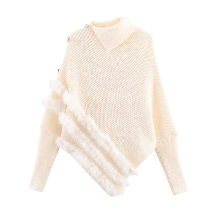 Fashionable women's poncho with luxurious fur trims and an innovative cut Lune London