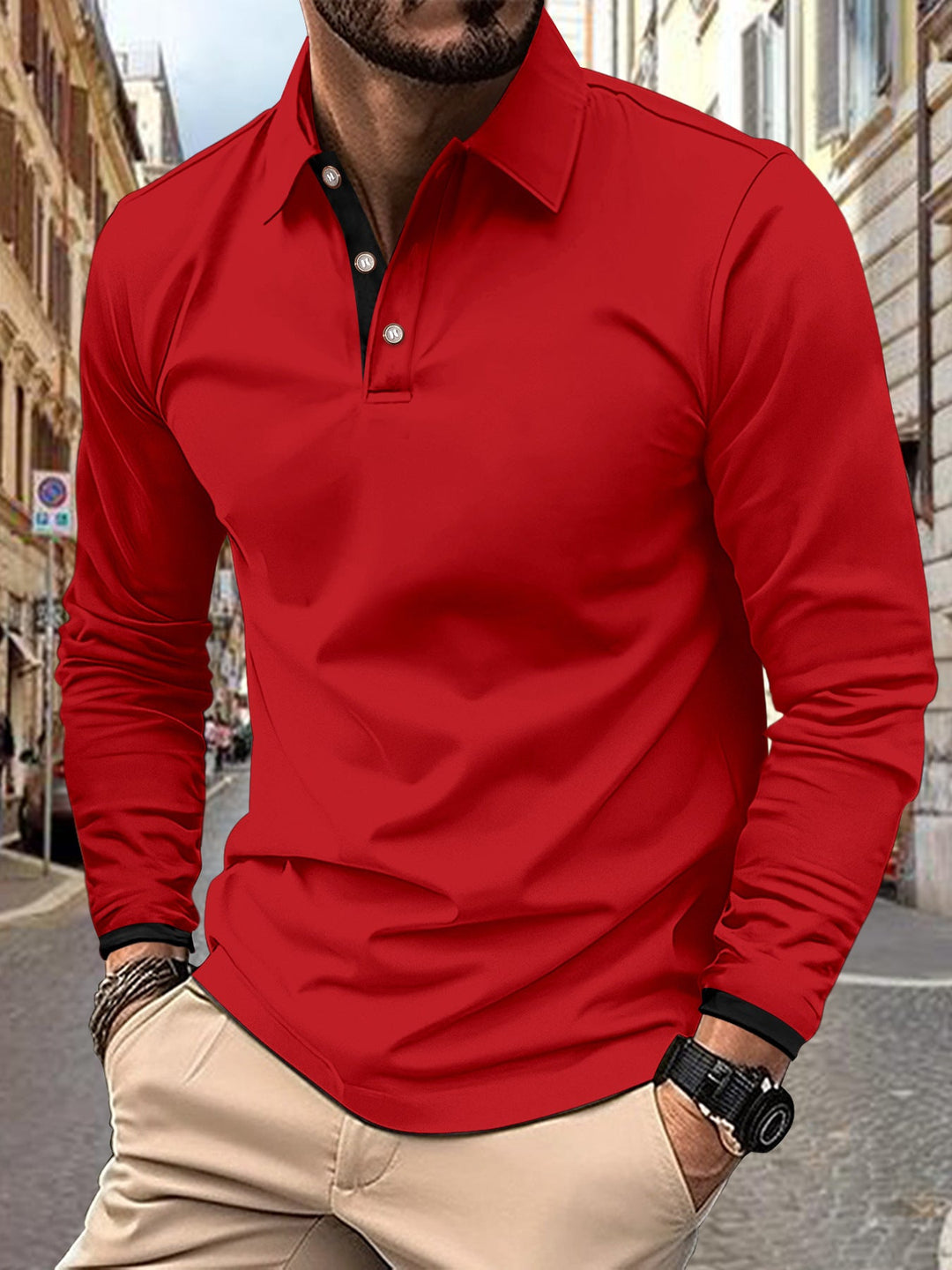 Men's Long Sleeve Polo Shirt with Stylish Collar and Elegant Button Details Lune London