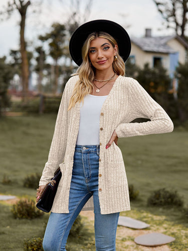 Women's knit jacket with vertical rib pattern and pockets Amarae