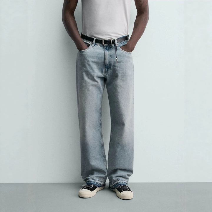 Men's straight-cut jeans with a high rise and vintage-washed effect Amarae