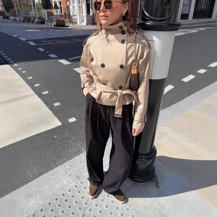 Trendy trench coat for women with innovative cut and practical details Lune London