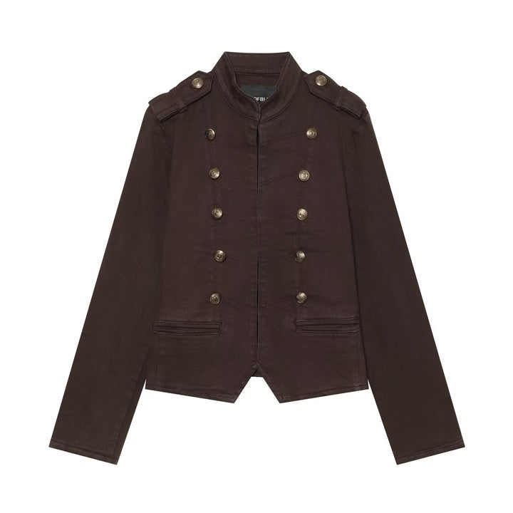 Women's Short Military Jacket in Double-Breasted Style with Stand-Up Collar and Epaulettes Amarae
