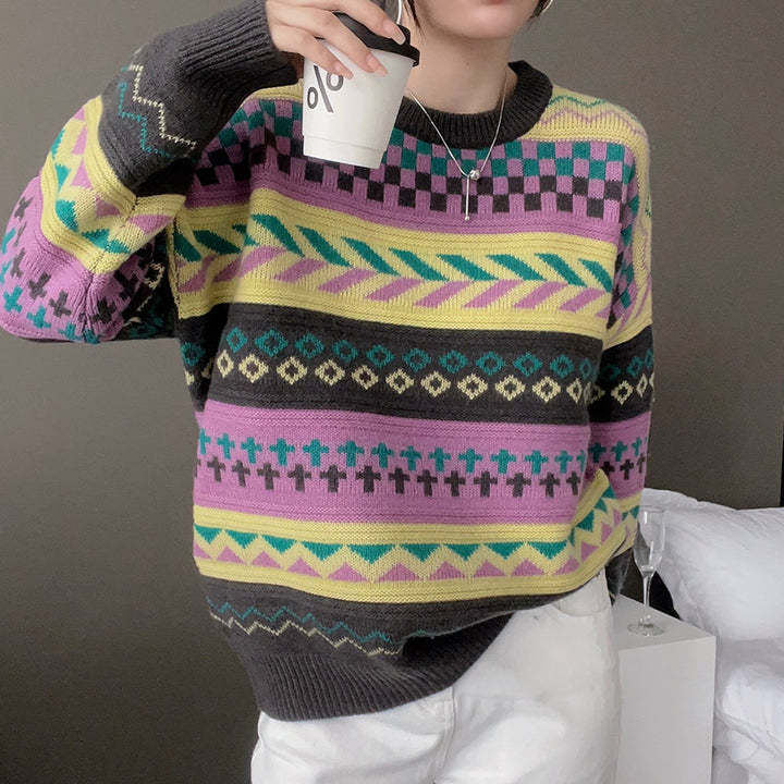 Pull en tricot confortable pour femmes avec design de motif créatif Chic & Stil