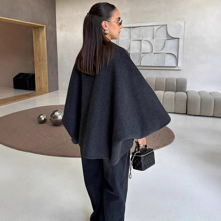 Women's Short Wool Blend Cape Jacket with Oversized Trumpet Sleeves Amarae