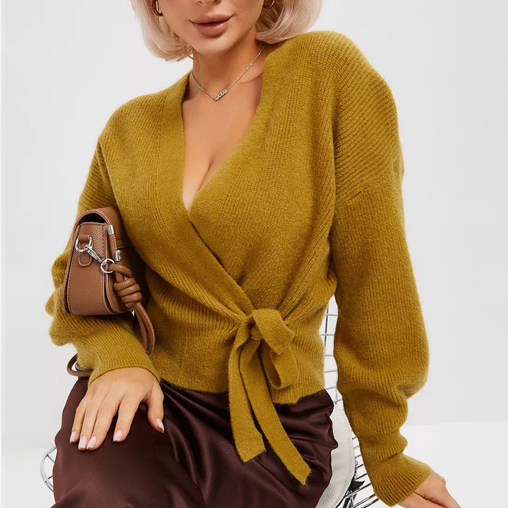 Women's cardigan to tie with deep V-neck and belt Lune London