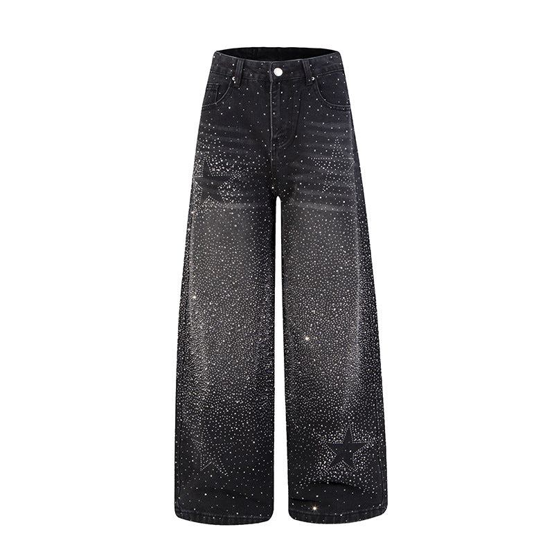 Women wide high-cut palazzo jeans with glitter effect and vintage wash Amarae