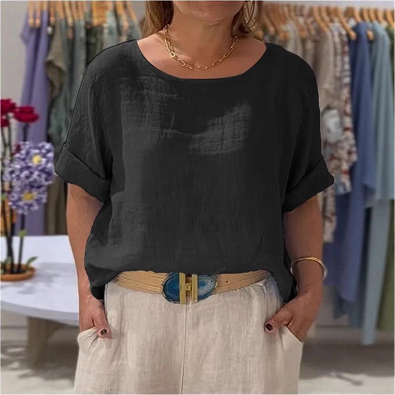 Blouse en lin léger pour femme avec coupe décontractée et manches retroussées Chic & Stil