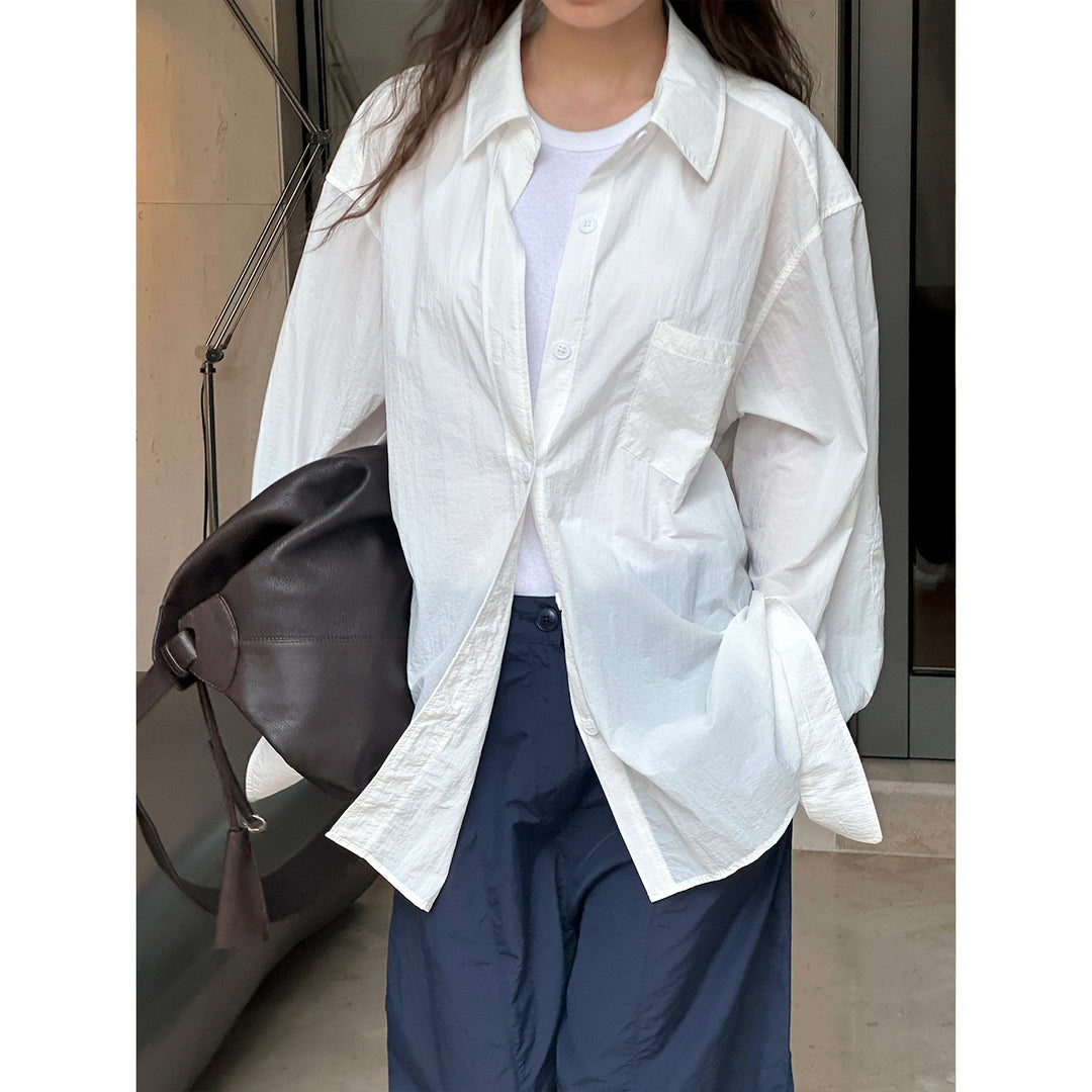 Women's Oversized Lightweight Cotton Shirt with Dropped Shoulder and Chest Pocket Amarae