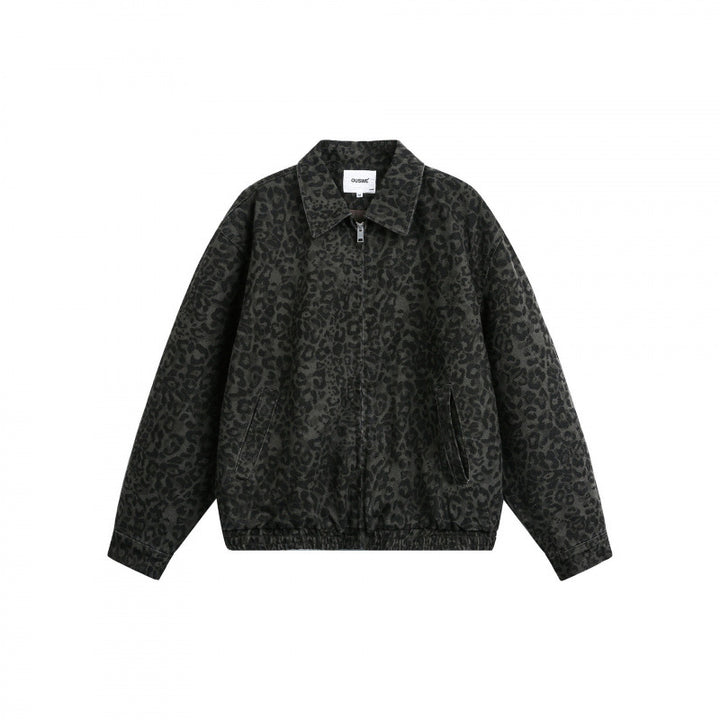 Men's Loose Boxy Jacket with Leopard Print, Full Zip and Elastic Hem Amarae