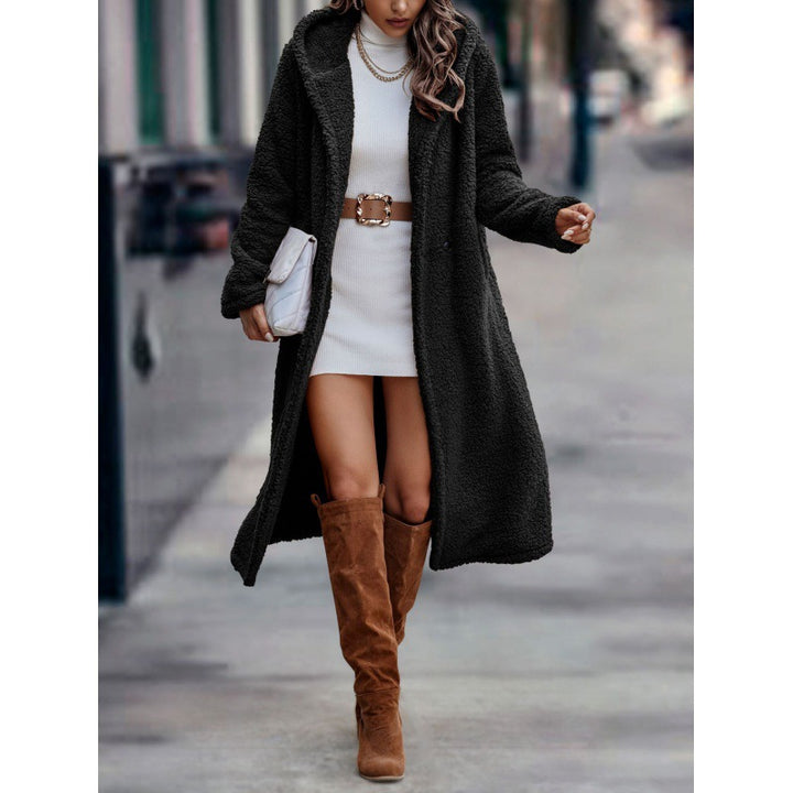 Women's Maxi Length Teddy Coat with Hood and Double Button Placket Amarae