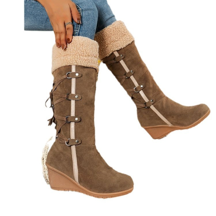 Wedge boots for women with padded interior and trendy lace design Lune London